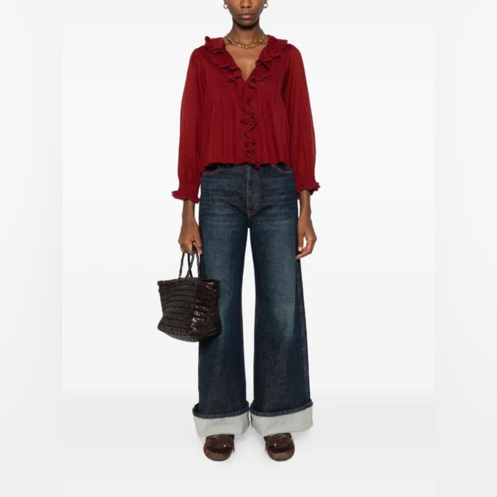 DÔEN Hardy Ruffled Blouse in Burgundy L - Picture 4 of 11
